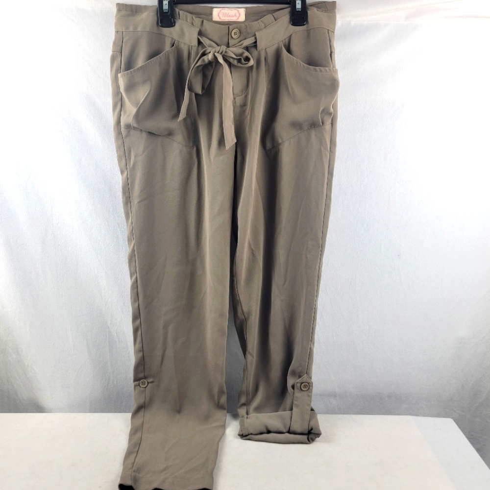 Blush kahki roll tab bottom tie waist pocket pants ankle‎ / capri size small